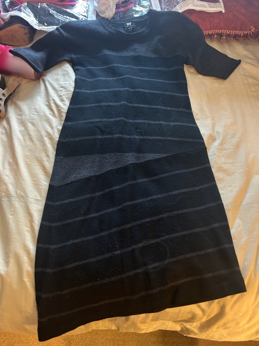 W by Worth Black Striped Asymmetrical Knit Dress